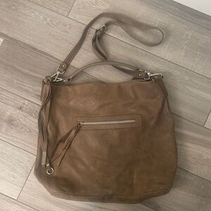 Leather Hobo Shoulder Bag - Brown